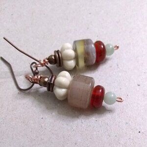 Neutral Colored Fall Earrings ~ Short Stack Danglers ~ Semi-Precious Stone Beads